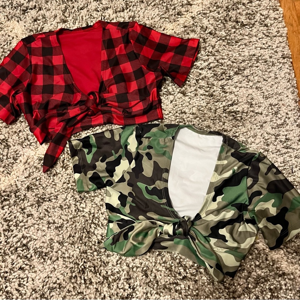 2 Authentic Twin Peaks Girl Tops / Costumes Red and Black & Military Camo
